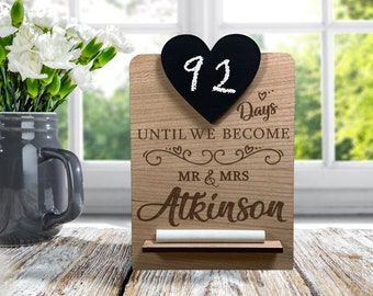 Countdown to Wedding, Engraved Countdown Plaque for Couple, Personalised Mr & Mrs Sign