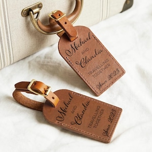 Leather Anniversary Luggage Tags, 3rd Anniversary Gift for Couple, Travelling Together, His & Hers, Personalised