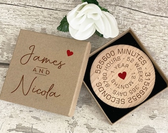 First Anniversary Gift, One Year Together Gift, Personalised Anniversary Coaster Set for 1st Year