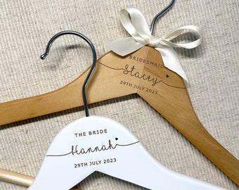 Wedding Hangers, Personalised Hanger for Wedding Day, Engraved Wedding Hangers - Free Ribbon
