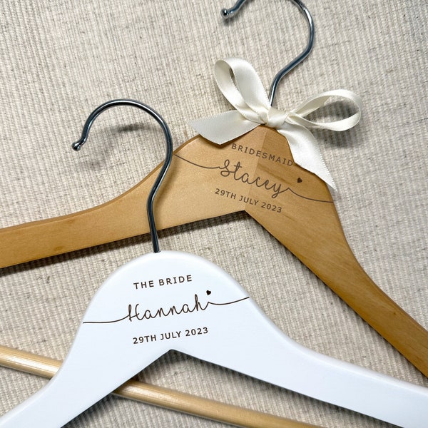 Wedding Hangers, Personalised Hanger for Wedding Day, Engraved Wedding Hangers - Free Ribbon