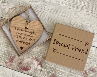 Best Friend Quote Handmade Hanging Heart Plaque Keepsake - Engraved Sign Inspirational Mindfulness Quote, Positivity Friendship Birthday