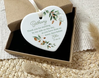 Cadeau de demoiselle d'honneur, plaque coeur personnalisée en céramique pour demoiselle d'honneur, souvenir de demoiselle d'honneur meilleure amie