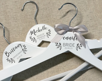 Wedding Hangers, for Bride, Bridesmaid, Maid of Honour, Flower Girl, Mother of the Bride Dress Hangers, Engraved Wooden Hanger for Wedding