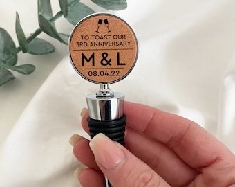 Leather Anniversary Gift, Personalised 3rd Anniversary Gift, Leather Bottle Stopper for 3 Years Together