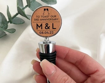 Personalised Leather Bottle Stopper, Unique 3rd Anniversary Gift for Wine Lovers