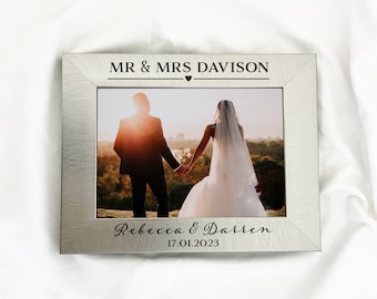 Wedding Photo Frame, Mr and Mrs, Personalised Wedding Gift, Engraved Silver Frame, Wedding Day Frame