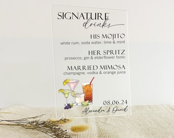 Wedding Cocktail Menu Sign, Signature Drinks Menu, Custom Bar Sign, Wedding Bar Menu, Personalised Drinks Menu, Party Drinks Sign