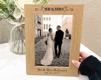 Wooden Wedding Anniversary Photo Frame, Personalised Picture Frame for 5 x 7 Prints