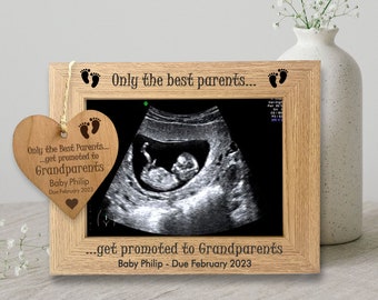 Personalised Baby Scan Photo Frame for Grandparents to be, Only The Best Parents get promoted to Grandparents, Wooden Engraved Picture Frame