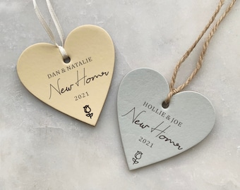 Personalised New Home Hanging Heart Plaque, Housewarming Gift for First Home, Engraved Leather Sign Personalized Names Moving Gift
