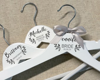 Personalised Engraved Wedding Dress Coat Hanger - White Wood Personalized Bridal Party Hanger Gift Bride Maid of Honour Bridesmaid Keepsake