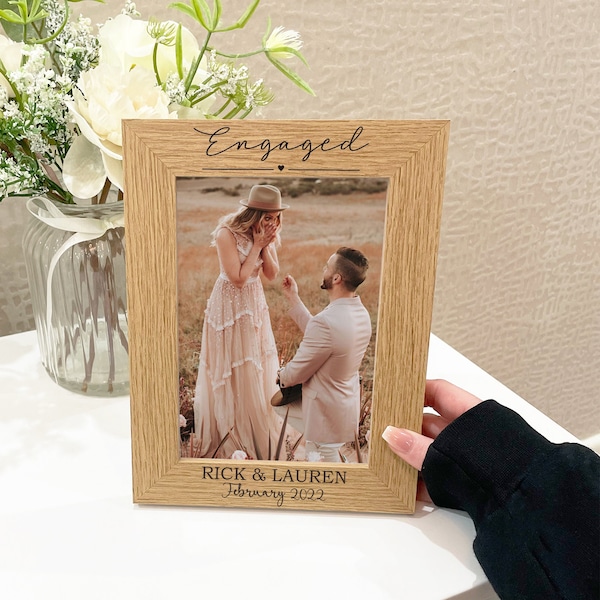 Engagement Gift, Personalised Gift for Engaged Couple, Wooden Engagement Frame, 4x6, 5x7, 6x8  Engraved