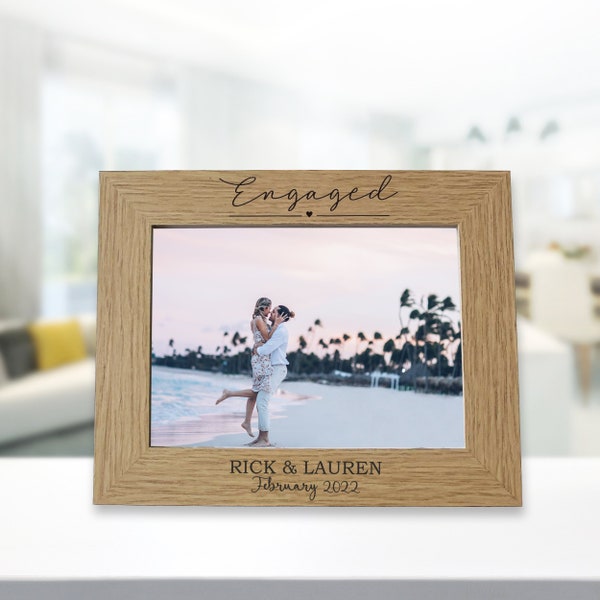 Engaged, Personalised Engagement Photo Frame, Engagement Gift, Engraved 5x7 Picture