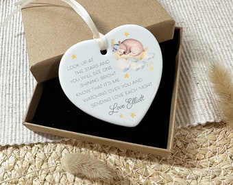 Baby Loss Gift, Personalised Angel Baby Ceramic Heart Ornament, Baby in Heaven Keepsake for Mum and Dad, Miscarriage Memorial