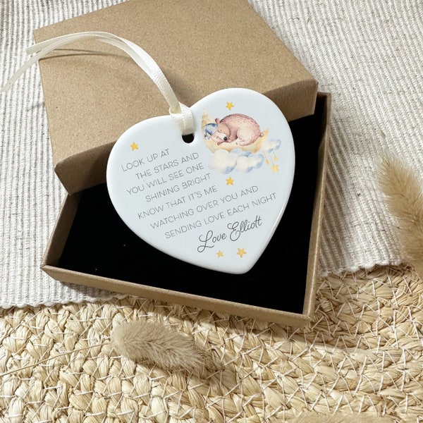 Baby Loss Gift, Personalised Angel Baby Ceramic Heart Ornament, Baby in Heaven Keepsake for Mum and Dad, Miscarriage Memorial