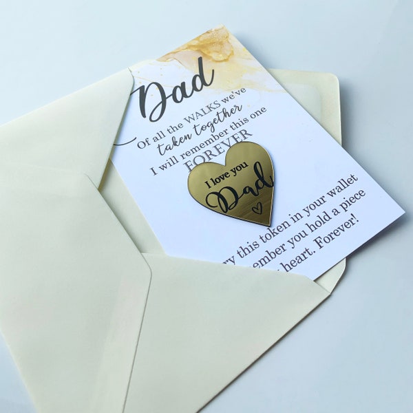 Handmade Gift for Father of the Bride, Sentimental Keepsake for Dad on Wedding Day, Pocket Token / Wallet Insert, Engraved Wedding Favour