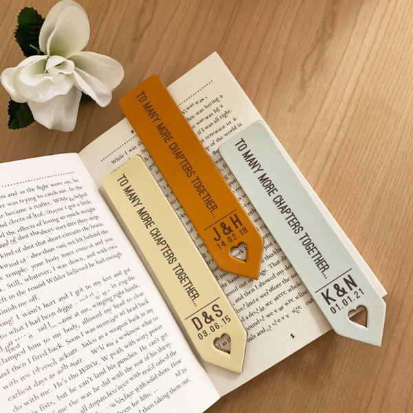 Leather Anniversary Gift, Engraved Personalised Bookmark, 3rd Anniversary Present for Couple, Various Colours