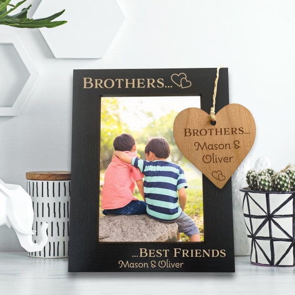 Brothers Photo Frame, Personalised Gift for Brothers, Engraved Wooden Frame 5x7, Brother Keepsake Present