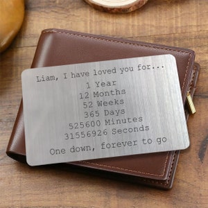 1st Anniversary Gift for Him, Personalised Wallet Insert, First Anniversary for Boyfriend, Engraved Gifts for Men