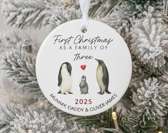 First Christmas as a Family Ornament: Personalised Family of Three Christmas Bauble, Tree Decoration Keepsake