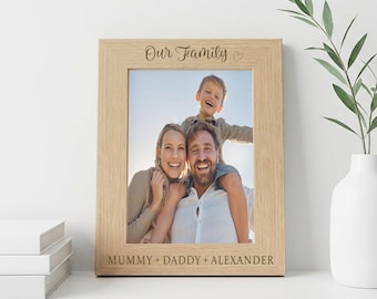 Our Family Picture Frame Gift, Engraved Wood Photo Frame Custom, Personalised Home Decor