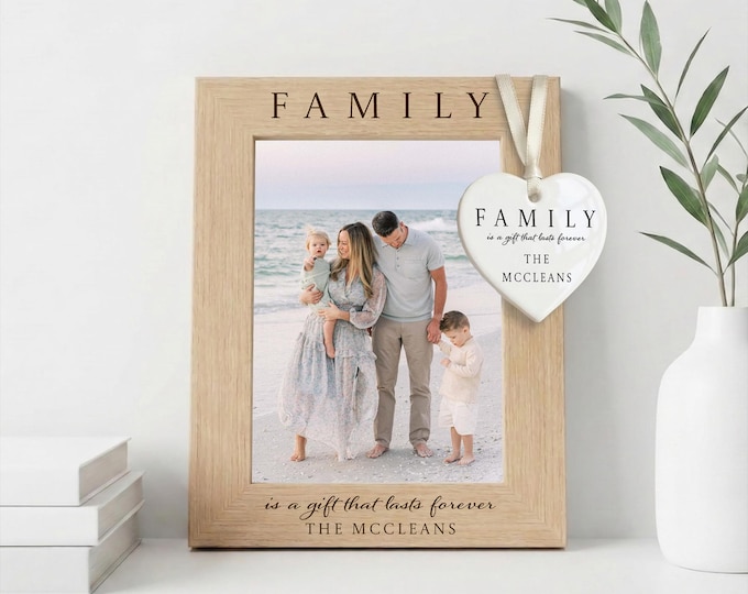 Family Photo Frame, Engraved Wood Picture Frame, Custom Personalised Home Decor Gift Any Occasion