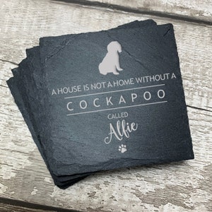 Cockapoo Dog Coaster, Personalised Dog Slate Coaster, Cockapoo Print