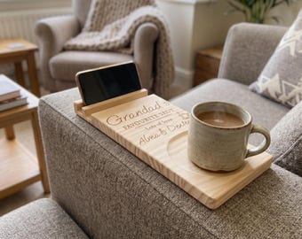 Personalised Grandad Sofa Tray, Wooden Mug & Phone Holder, Gift From Grandchildren