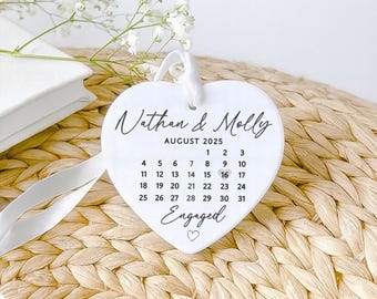 Engagement Day Gift, Personalised Engagement Ceramic Heart, Engaged Couple Keepsake, Hanging Ornament