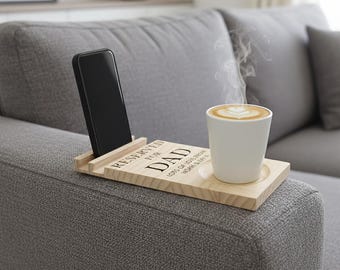 Personalised Wooden Sofa Tray: Dad's Drink Holder, Birthday Gift, Tea & Coffee Stand, Phone Rest