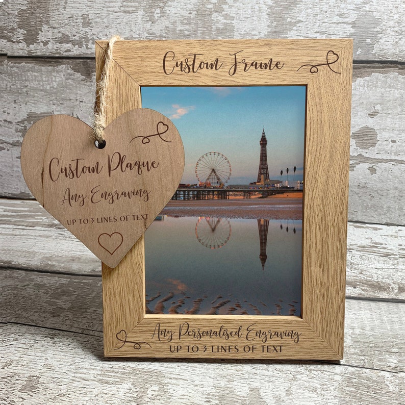 Custom Wood Photo Frame, Engraved 5x7 Picture Frame Gift, Bespoke Engraving French Oak Frame, Personalised Home Decor for Any Occasion image 8