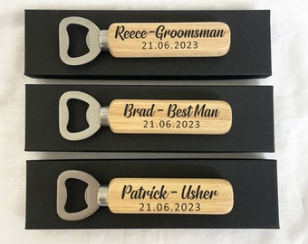 Groomsmen Gift, Personalised Wooden Bottle Opener, Grooms Party Wedding Favours, Best Man, Groomsman, Usher Keepsake Gifts