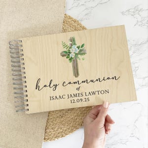 Holy Communion Guest Book, Personalised Keepsake for Christening, Baptism, Wooden Guest Book A4 Communion Guestbook Signing, First Communion
