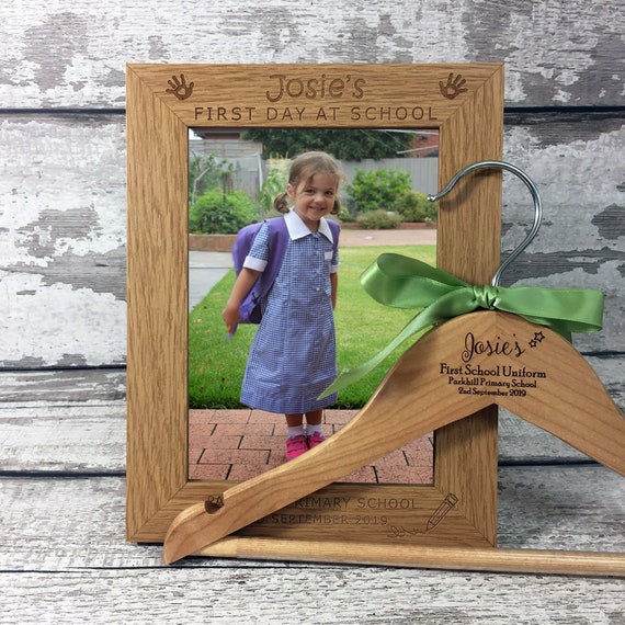 Personalised First Day at School Photo Frame & Uniform Hanger - Etsy UK