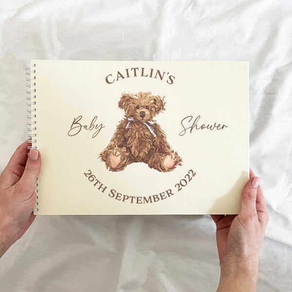 Bear Baby Shower Guest Book, Signing Guestbook for Baby Shower Scrapbook, Neutral Baby Shower Supplies, Gift for Mummy, Mommy, Mammy to be