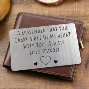 Regalo de inserción de billetera, regalo personalizado para él, regalos grabados para hombres, tarjeta de inserción de billetera, novio, esposo, recuerdo de pareja