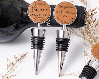 Leather Bottle Stopper | Engraved Wedding Favour, Personalized Mr & Mrs