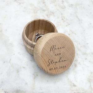 Wedding Ring Box - Engraved Wood Ring Bearer Box for Wedding Ceremony, Wooden Double Ring Holder. Proposal or Engagement Ring Box Gift.