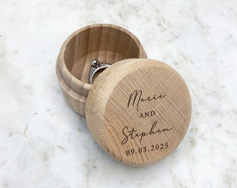 Wedding Ring Box - Engraved Wood Ring Bearer Box for Wedding Ceremony, Wooden Double Ring Holder. Proposal or Engagement Ring Box Gift.