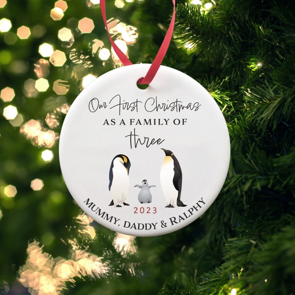 First Christmas as a Family Ornament, Personalised Family Christmas Bauble, Keepsake Xmas Tree Decoration