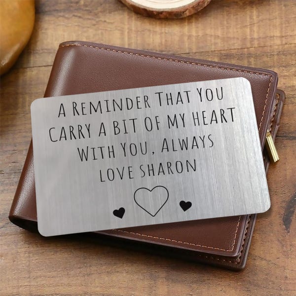 Anniversary gift for him, personalised wallet insert card for husband / boyfriend, romantic keepsake