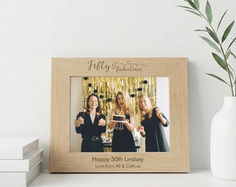 Personalised 50th Birthday Photo Frame: Engraved Wooden Fifty Today Gift for Her Fiftieth