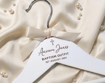Personalised Wooden Hanger for Christening Baptism First Holy Communion Engraved Baby Child Gown Outfit Gift