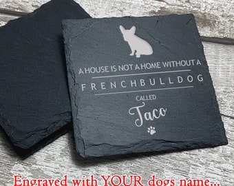 French Bulldog Coaster, Personalised Dog Slate Coaster, Frenchie Dog Gift