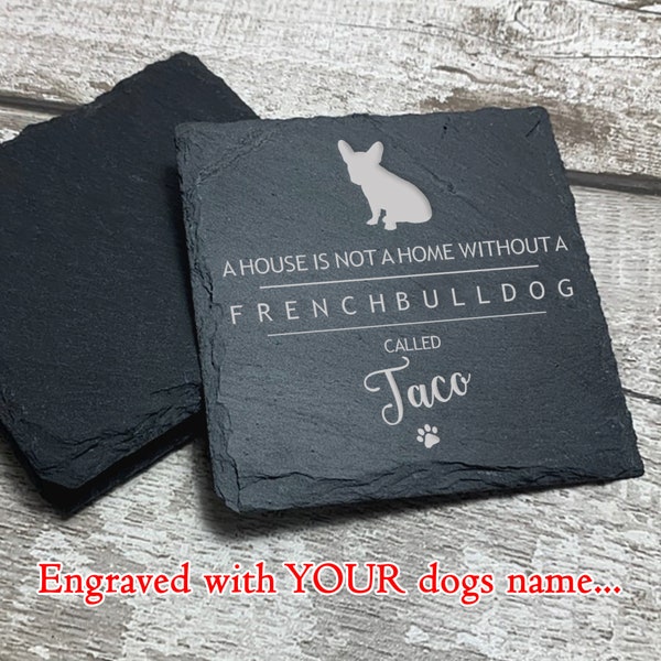 French Bulldog Coaster, Personalised Dog Slate Coaster, Frenchie Dog Gift