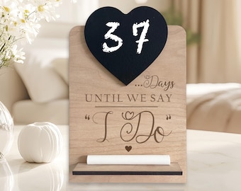 Wedding Countdown Chalk Plaque Keepsake - Engraved Personalized Gift for Engaged Couple, I Do Wooden Sign Bridal Shower, Days until I Do