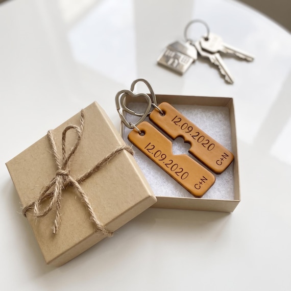 Personalized Leather Anniversary Keyring Set, 3rd Anniversary Gift