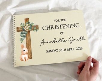 Christening Guestbook Signing, Personalised Keepsake for Christening / Baptism, 25 Pages / 50 Sides, Optional Pen Stand