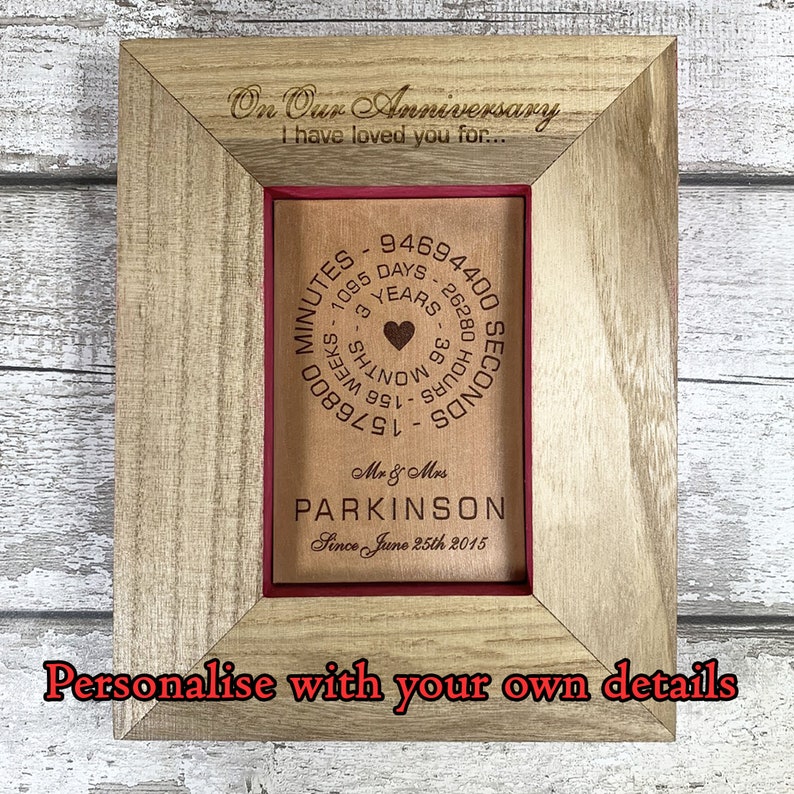 Personalised Leather Gift Engraved Wooden Photo Frame Full Grain Veg Tanned English Leather Wedding Anniversary Gift For Him Custom Name